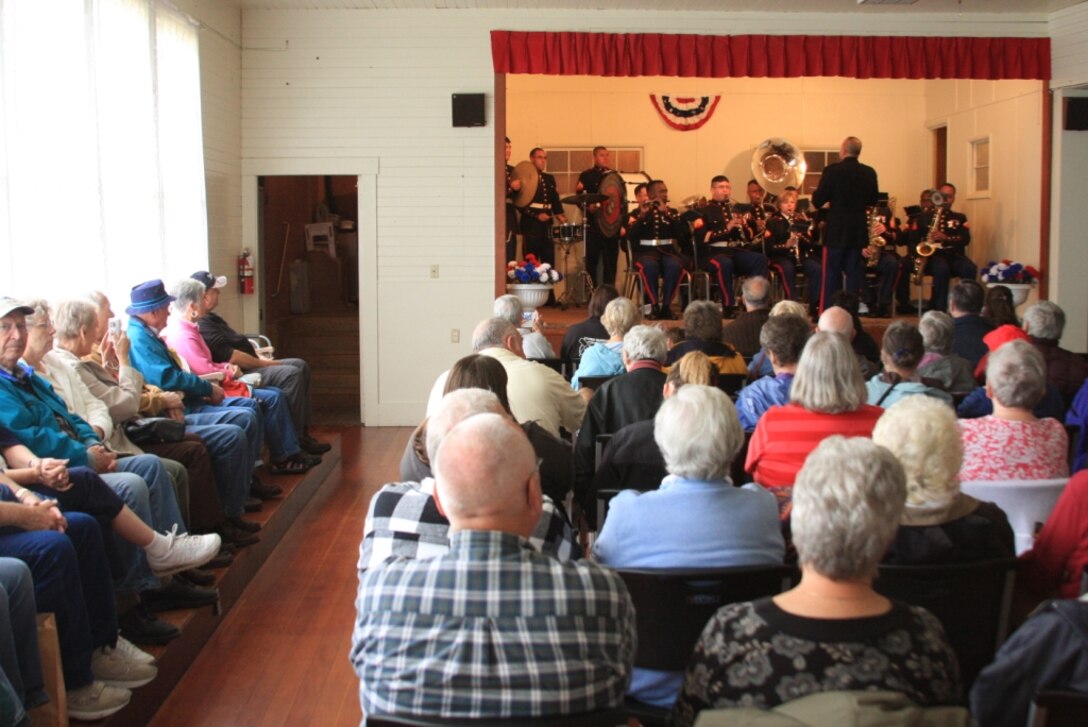 Twenty-one members of the Combat Center Band perform for the Reedsport/Winchester Bay residents during a concert at the Winchester Community Center June 1 as a part of the annual Memorial Day weekend band trip.