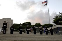 HONOLULU - U.S. Marines assigned to Marine Corps Forces Pacific Hawaii standby prior to conducting a 21-gun salute during a Vietnam Veteran and wreath laying ceremony on May 30 at the National Cemetery of the Pacific in the Pu'owaina Crater, also known as the Punchbowl in Honolulu, Hawaii.  (U.S.  Air Force photo/Tech Sgt. Cohen A. Young)