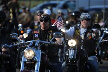 HONOLULU - Rolling Thunder, a collection of motorcyclists arrive at the National Cemetery of the Pacific in the Pu'owaina Crater, also known as the Punchbowl for a Vietnam Veteran and wreath laying ceremony on May 30 in Honolulu, Hawaii.  (U.S.  Air Force photo/Tech Sgt. Cohen A. Young)
