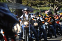 HONOLULU - Rolling Thunder, a collection of motorcyclists arrive at the National Cemetery of the Pacific in the Pu'owaina Crater, also known as the Punchbowl for a Vietnam Veteran and wreath laying ceremony on May 30 in Honolulu, Hawaii.  (U.S.  Air Force photo/Tech Sgt. Cohen A. Young)