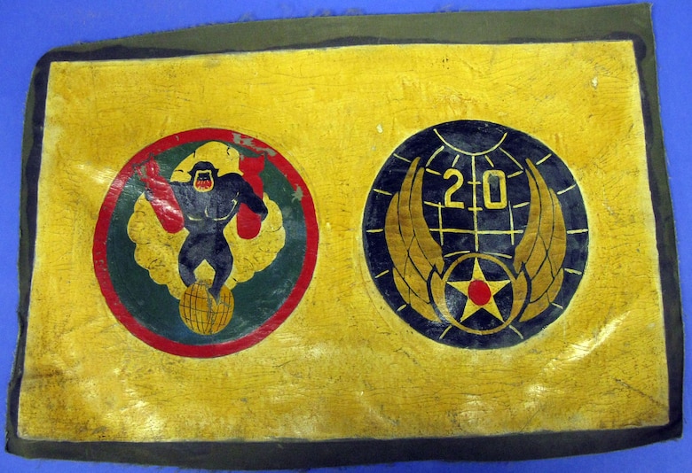 The painted fabric insignia represents the 870th Bombardment Squadron, which was part of the 20th Air Force, XX Bomber Command, 73rd Bomb Wing, 497th Bomb Group. The unit flew B-17s and later B-29s and saw combat in the Western Pacific from Nov. 1, 1944, through Aug. 14, 1945. The unit was disbanded on March 31, 1946. The item belonged to 1st Lt. Robert Harris. (U.S. Air Force photo)