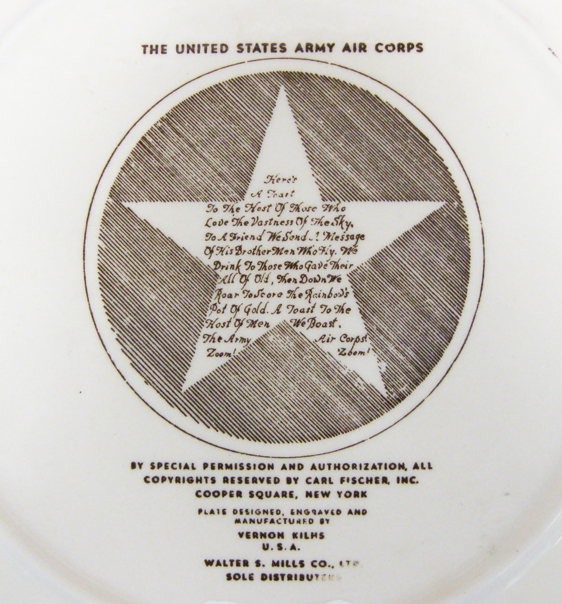 The front of the plate has the words and music of the official Army Air Corps song. It belonged to donor’s father, Maj. J.M. Adamchak. (U.S. Air Force photo)
