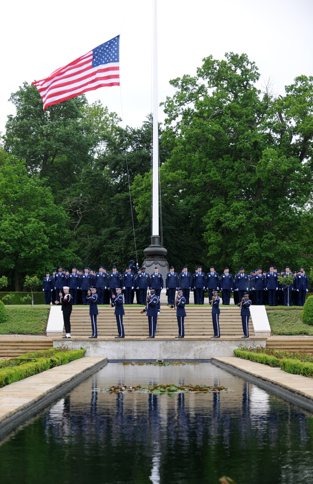 RAF MILDENHALL, England – The RAF Mildenhall Honor Guard fires a 21-gun salute to honor the veterans buried at Madingley Memorial Cemetery on Memorial Day May 31. (U.S. Air Force photo/ Staff Sgt. Jerry Fleshman)