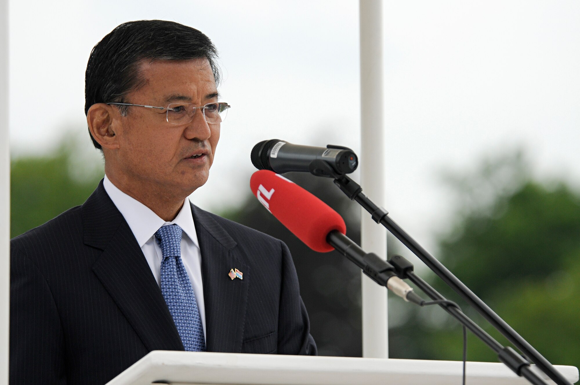 LUXEMBOURG CITY, Luxembourg – Secretary Eric Shinseki, U.S. Department of Veterans Affairs, speaks during a Memorial Day ceremony at the Luxembourg American Cemetery and Memorial May 29. Memorial Day was officially proclaimed in 1868 and became widespread by 1902. It was named a federal holiday in 1971. (U.S. Air Force photo/Senior Airman Benjamin Wilson)