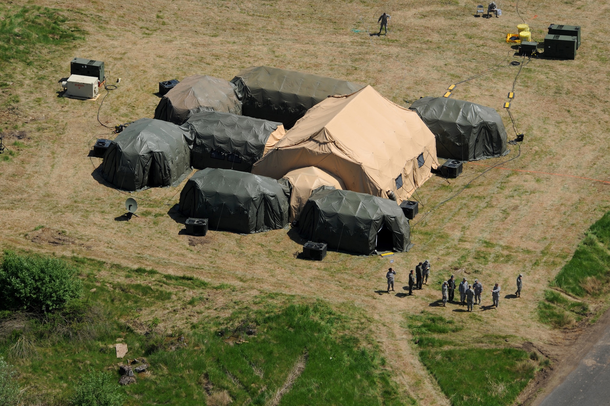 An overview the Joint Forces Air Component Command Forward installation built after the Operational Readiness Exercise, Flugplatz Bitburg, Germany, May 24, 2919. The installation was built by Airmen of the 435th Air Ground Operations Wing and 1st Combat Communications Squadron. The JFACC Forward concept was built to test the capabilities  (U.S. Air Force photo by Airman 1st Class Grovert Fuentes-Contreras)(Released)