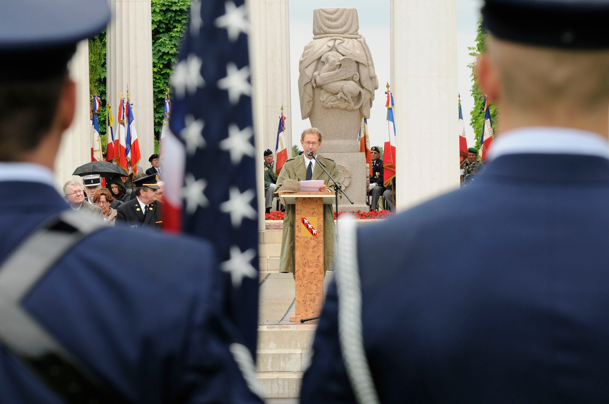 Mr. Mark Cohen, American Overseas Memorial Day Association, gives the introduction at a Memorial Day ceremony, Thiaucourt, France, May 30, 2010. U.S. Memorial Day, originally called Decoration Day, is a day of remembrance for those who have died in our nation's service. (U.S. Air Force photo by Airman 1st Class Desiree Esposito)