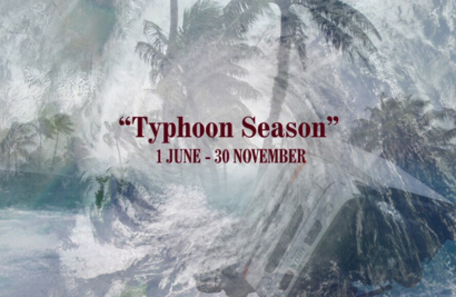 Warnings of approaching storms, as well as typhoon tips and precautions, are broadcast over AFN radio and television. Current local weather information, including tropical cyclone conditions of readiness, is available on the Kadena weather flight's homepage. Kadena residents can also get up-to-date pathway projections for typhoons via the Joint Typhoon Warning Center's homepage. Read the Kadena Air Base Emergency Actions Guide for more details on typhoon preparedness and bookmark Kadena's typhoon fact sheet online for future reference. (U.S. Air Force graphic by Naoko Shimoji)