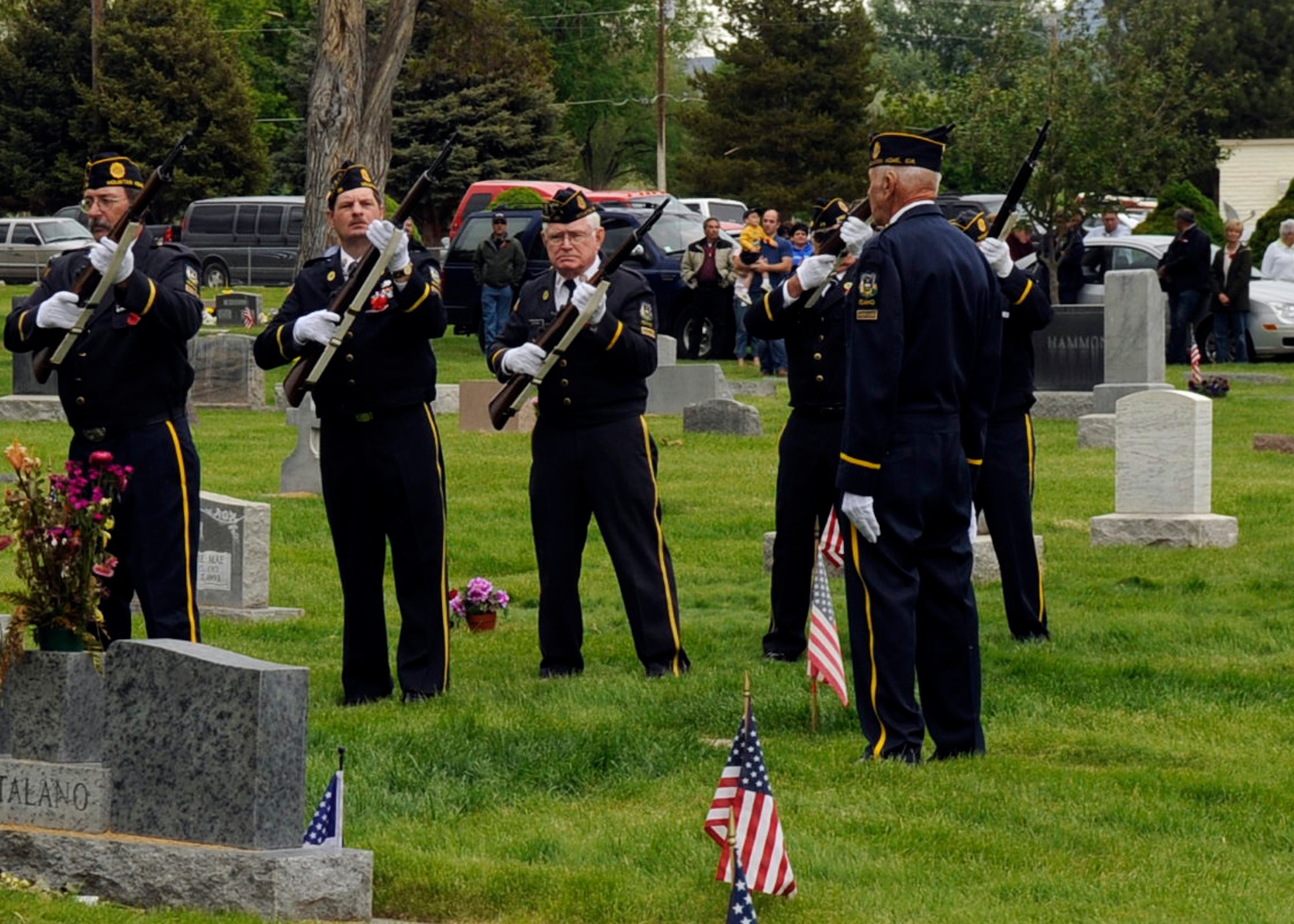 MOUNTAIN HOME AIR FORCE BASE, Idaho – Members of Mountain Home’s American Legion Post 26 Honor Guard render a firing salute to the fallen during the Memorial Day ceremony at the Mountain View Cemetery in Mountain Home, May 31. People worldwide paid their respects to those who have died in service of their country honoring their heroism, courage and ultimate sacrifice. (U.S. Air Force photo by Airman 1st Class Angelina Drake)