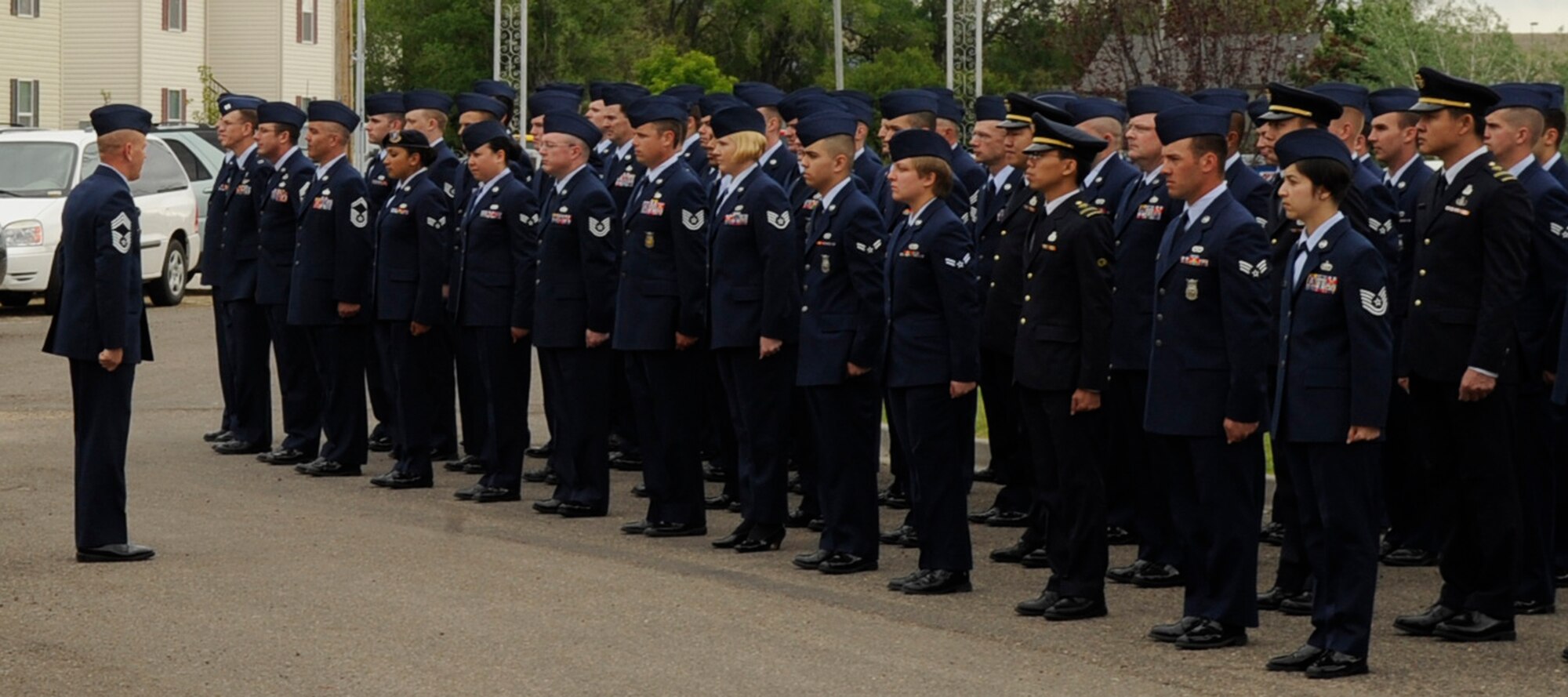 MOUNTAIN HOME AIR FORCE BASE, Idaho –Gunfighters volunteered their time to stand in formation  to remember the fallen during a Memorial Day ceremony at Mountain View Cemetery in Mountain Home, May 31. People worldwide paid their respects to those who have died in service of their country honoring their heroism, courage and ultimate sacrifice.  (U.S. Air Force photo by Airman 1st Class Angelina Drake)