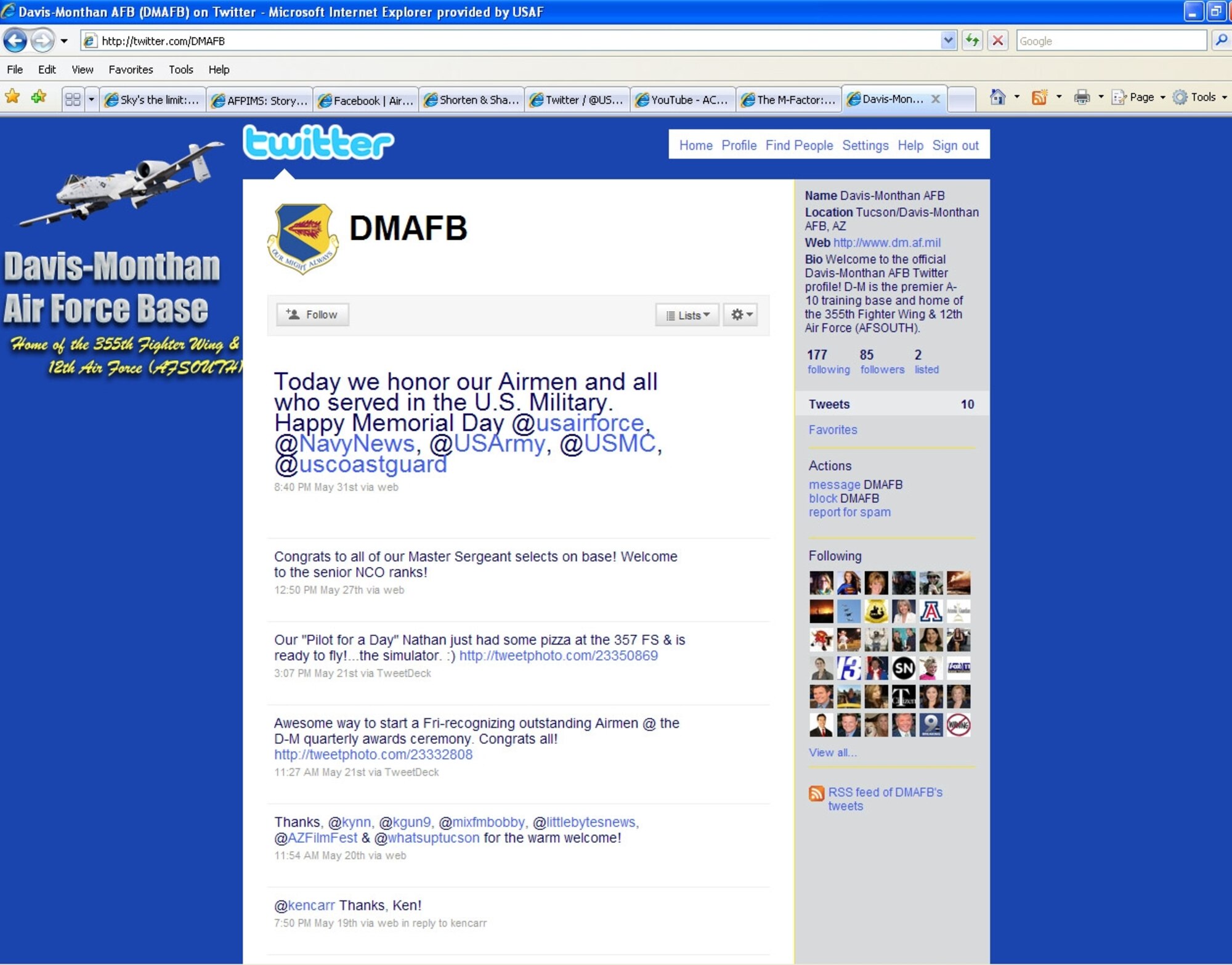 Davis-Monthan Air Force Base is now on Facebook and Twitter.