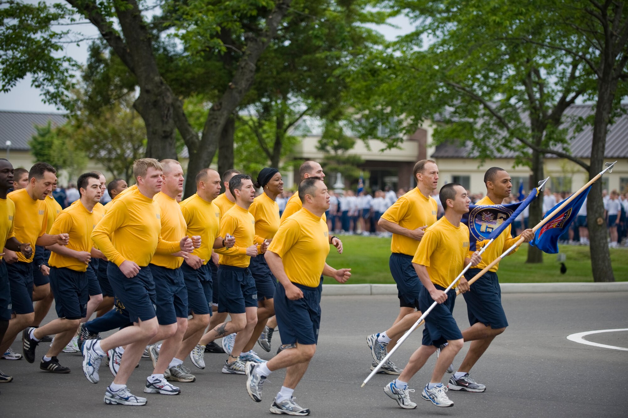 MISAWA AIR BASE, Japan --Members of the Naval Air Facility Misawa lead the year's first readiness run June 4 at Risner Circle. Sailors, Airmen and members of the Japan Air Self-Defense Force participated in the event. (U.S. Air Force photo/Senior Airman Jamal D. Sutter)