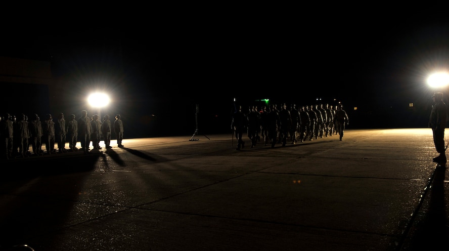 MOODY AIR FORCE BASE, Ga. -- Twenty-five Airmen from the 823rd Security Forces Squadron return from their deployment to Haiti here June 2. These Airmen were the last to return from the four-month long deployment where they provided security at the Toussaint Louverture International Airport in Haiti’s capital, Port-au-Prince. (U.S. Air Force photo by Staff Sgt. Schelli Jones/Released)