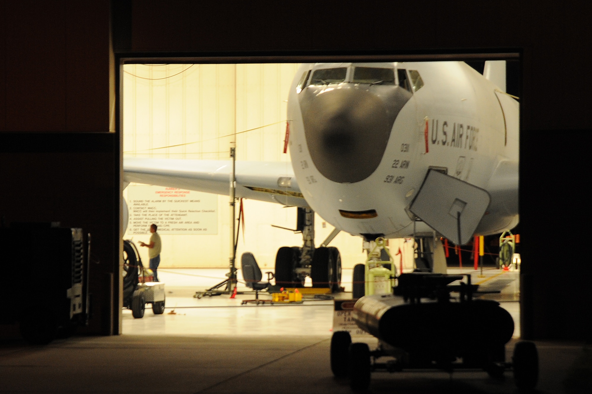 Members from Team McConnell’s 22nd Maintenance Group and 22nd Operations Group work around the clock to ensure that McConnell Air Force Base has operational aircraft that are mission ready.  Maintenance personnel work with the Guardsmen and Reservists assigned to the base.  McConnell flies more than 3,250 sortie hours a month.  With the world’s largest KC-135 Stratotanker fleet, McConnell flies 42 percent of Air Mobility Command’s sortie hours.  (U.S. Air Force photo/Tech. Sgt. Chyrece Campbell)