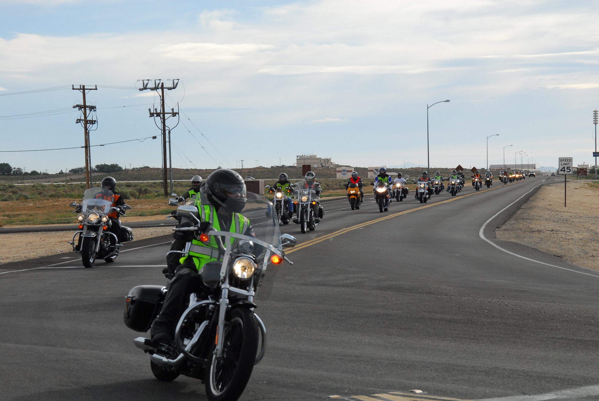 Seventy-two Edwards’ bikers participated in the June 1 motorcycle ride from Building 1 to the Air Force Research Laboratory that kicked-off Motorcycle Safety Day.  The ride was about 80-miles roundtrip and had bikes of all makes, sizes, colors, new and old.  (Official Air Force photo by Stephen K. Robinson)