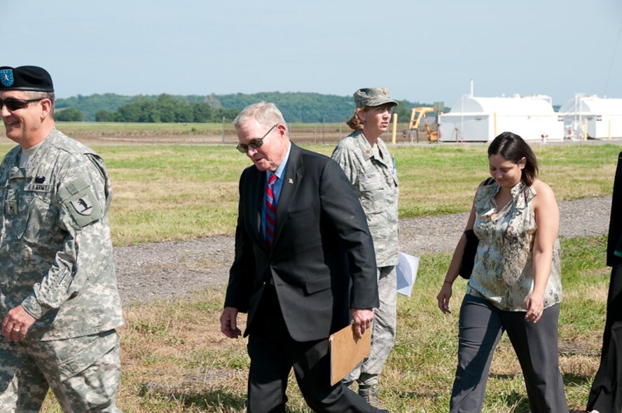 Members of the 139th Airlift Wing and Missouri community leaders come together to break ground at the new 139th Fire Department building site June 4, 2010. (U.S. Air Force photo by Master Sgt. Shannon Bond) (RELEASED)