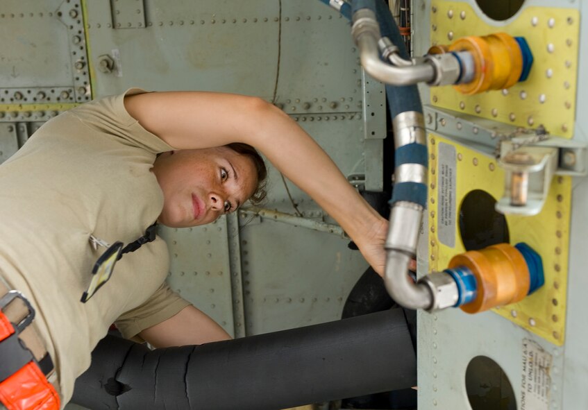 BARKSDALE AIR FORCE BASE, La. – Staff Sgt. Christi Fought, a weapons load team member with the 2d Aircraft Maintenance Squadron, works inside the bomb bay of a B-52 Stratofortress during a nuclear operational readiness exercise June 3. The exercise is being held to prepare Barksdale Airmen for the upcoming nuclear operational readiness inspection in mid-June. (U.S. Air Force photo/Senior Airman Chad Warren)
