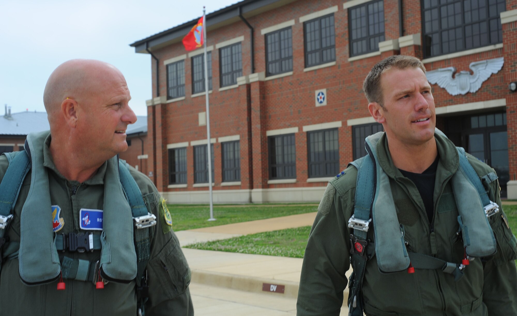 LANGLEY AIR FORCE BASE, Va –  Steve Mallon, Langley Civic Leaders Association president, and Capt. Brent Tittle, 71st Fighter Squadron pilot, approach their F-15 Eagle for an orientation flight June 3.  The association addresses the need for communication between Langley personnel and the local community and supports several base activities and programs. (U.S. Air Force photo/Staff Sgt. Barry Loo)