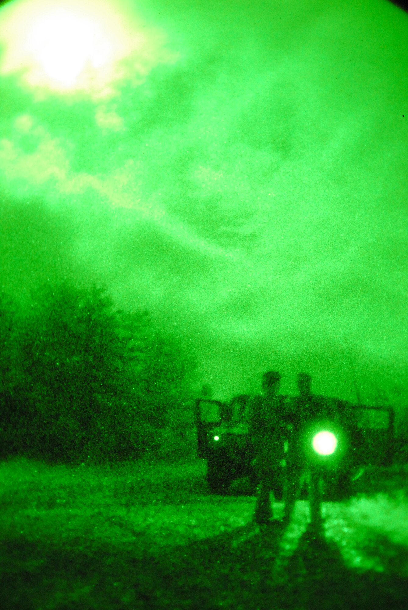 At approximately 11:30 p.m. the cloud cover broke momentarily, giving the TACPs more light at the conclusion of one of their night missions. During this scenario the TACPs fell under enemy fire while in transit to their FOB and had to clear several buildings in search of the insurgent to disarm him. 