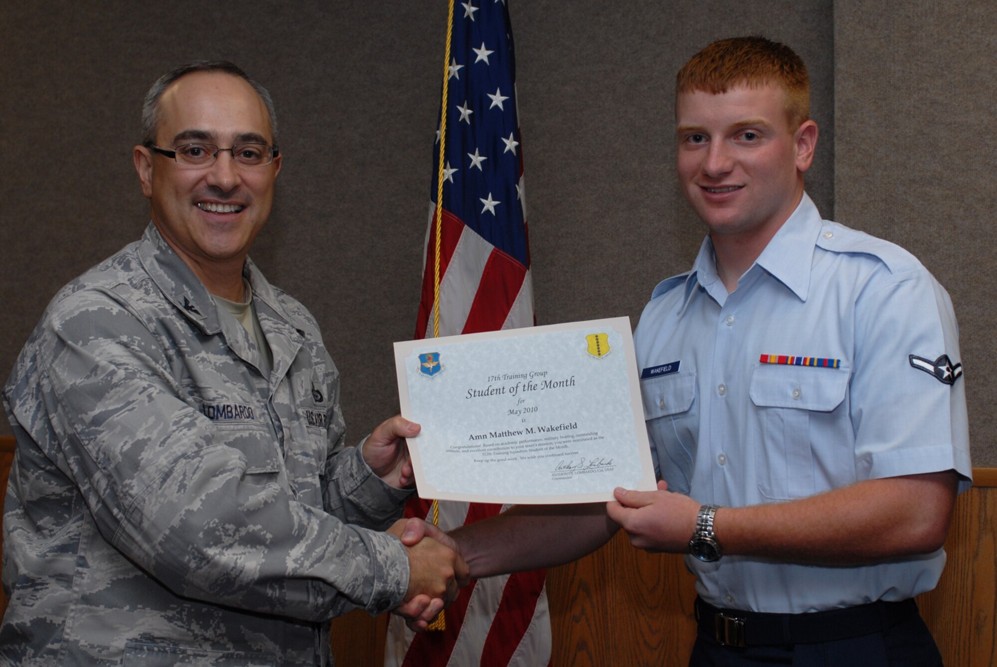 GOODFELLOW AIR FORCE BASE, Texas -- Airman Mathew Wakefield, 312th Training Squadron student of the month, June 4, 2010. (U.S. Air Force photo/Staff Sgt. Laura R. McFarlane)
