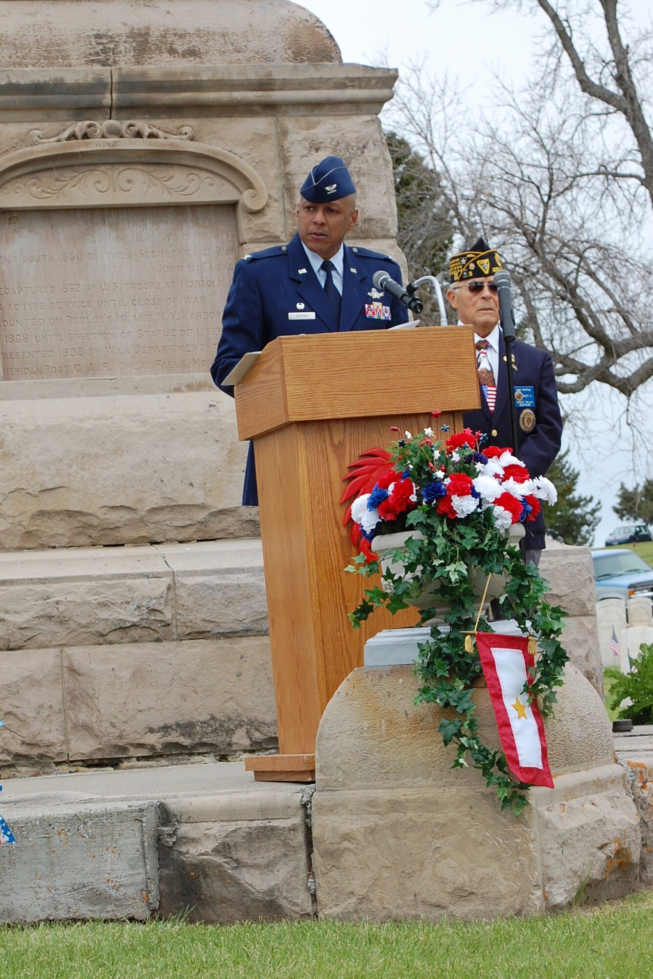Col. Anthony Cotton, 341st Missile Wing Commander, served as the keynote speaker for the annual Memorial Day Program at the Highland cemetery May 31. (U.S. Air Force Photo/Airman 1st Class Kristina Overton)