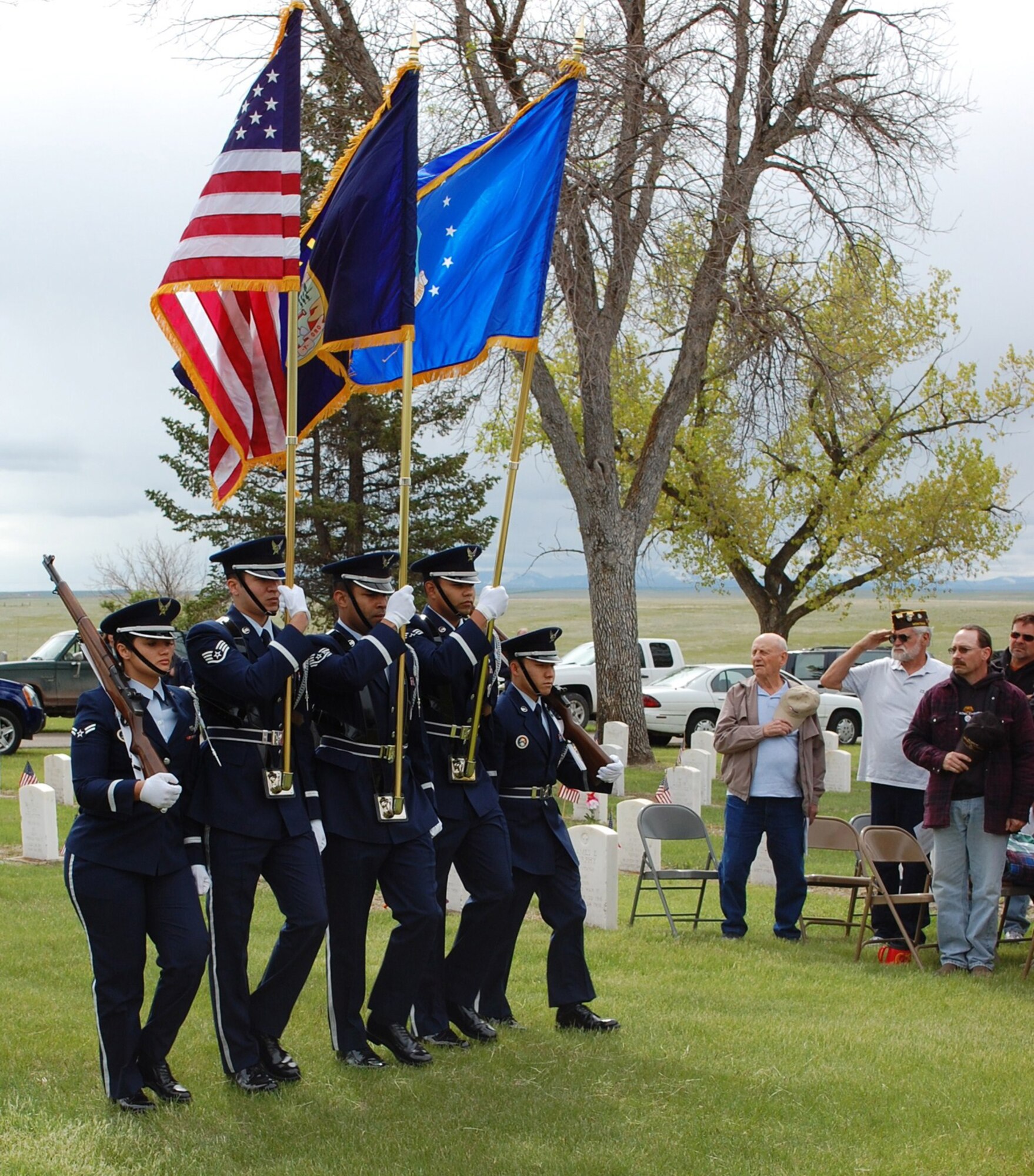 Members of Malmstrom’s Honor Guard were present for the 142nd Annual Memorial Day Program at Highland Cemetery May 31. The Color Guard presented the flags during the national anthem at the ceremony. (U.S. Air Force Photo/Airman 1st Class Kristina Overton)