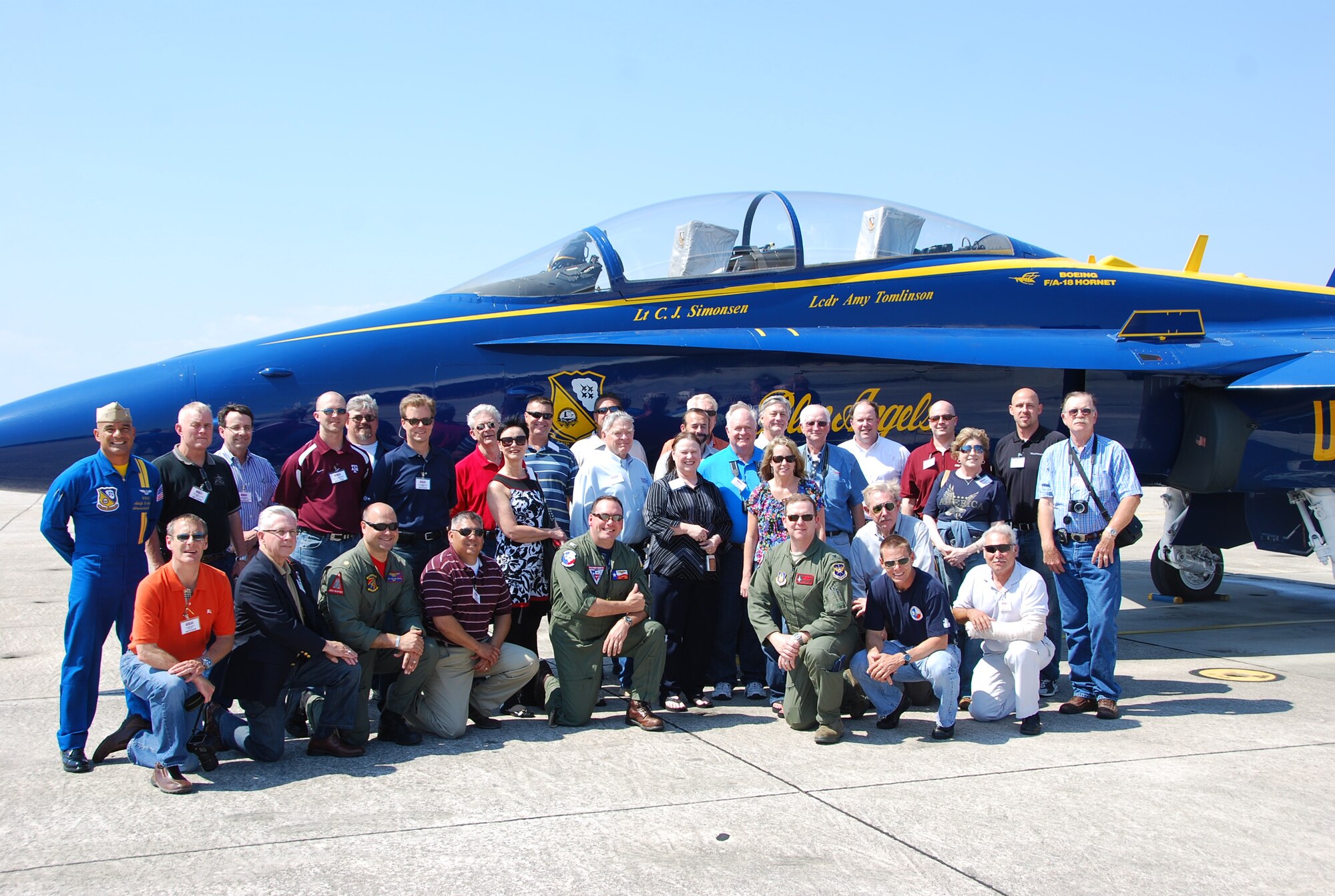 Employers from the Dallas/Fort Worth area and base leadership spent time with members of the Blue Angels team at Naval Air Station Pensacola May 5. Employers joined leadership from Naval Air Station Fort Worth Joint Reserve Base and members of Texas Employer Support of the Guard and Reserve for a joint “Bosslift” to Air Force and Navy installations in Florida. (U.S. Air Force Photo/SrA Jeremy Roman)