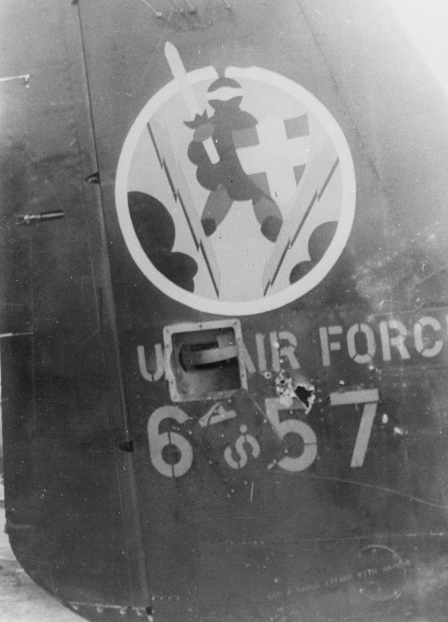 An La-7 caused damage to the F-82's right tail before Lt. Moran shot it down. (U.S. Air Force photo)