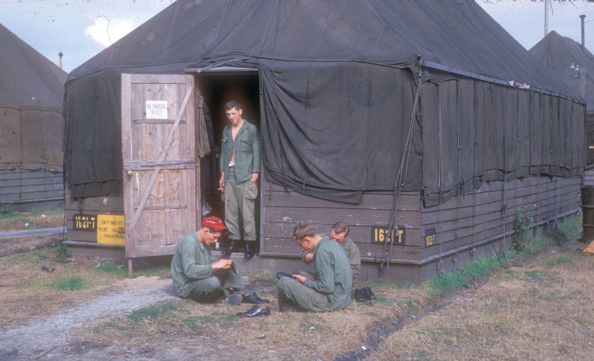 Some units flew from bases in Japan or Guam. These barracks at Itazuke, Japan, were similar to those in Korea. Even in the rough conditions, the Airmen are still keeping their shoes polished. (U.S. Air Force photo)