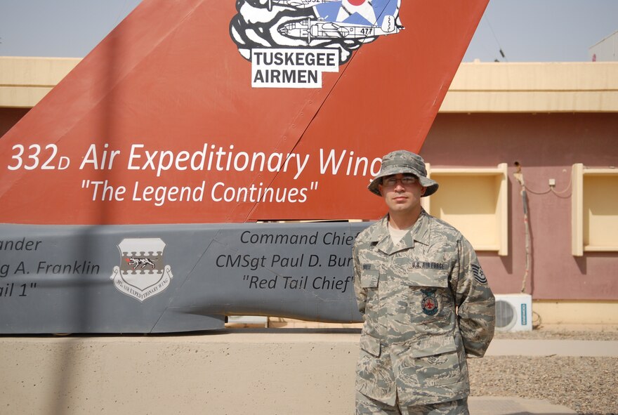 Tech. Sgt. John Miele, a 332nd Mission Support Group member, is the 332nd Air Expeditionary Wing's Tuskegee Airman of the Week for May 23-29, 2010. Deployed from Moody Air Force Base, Ga., he was a first responder to a Humvee rollover that pinned a soldier. Due to his quick response in extricating and treating the victim, Sergeant Miele was credited for saving the soldier’s life. (U.S. Air Force photo/Senior Airman Wes Carter)