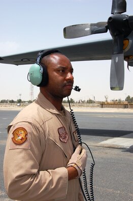 U.S. Air Force Master Sgt. Gregory Keels, 737th Expeditionary Airlift Squadron loadmaster superintendant, is a Thomasville, N.C. native deployed from the 39th Airlift Squadron at Dyess Air Force Base, Texas. (U.S. Air Force photo by Staff Sgt. Lakisha A. Croley/Released)