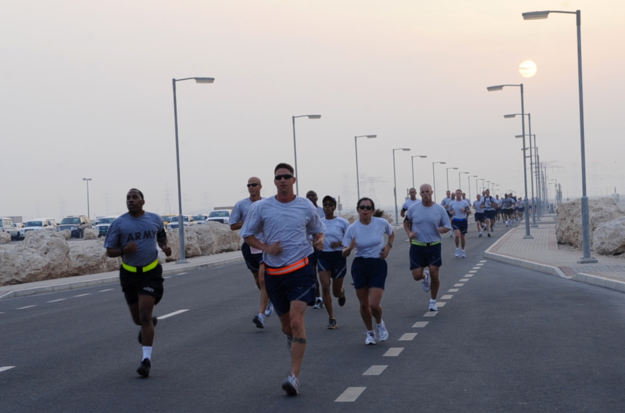 U.S. servicemembers participate in a 10K run, one of several Memorial Day events at a non-disclosed Southwest Asia location May 31, 2010. (U.S. Air Force photo by Senior Airman Kasey Zickmund)[RELEASED]