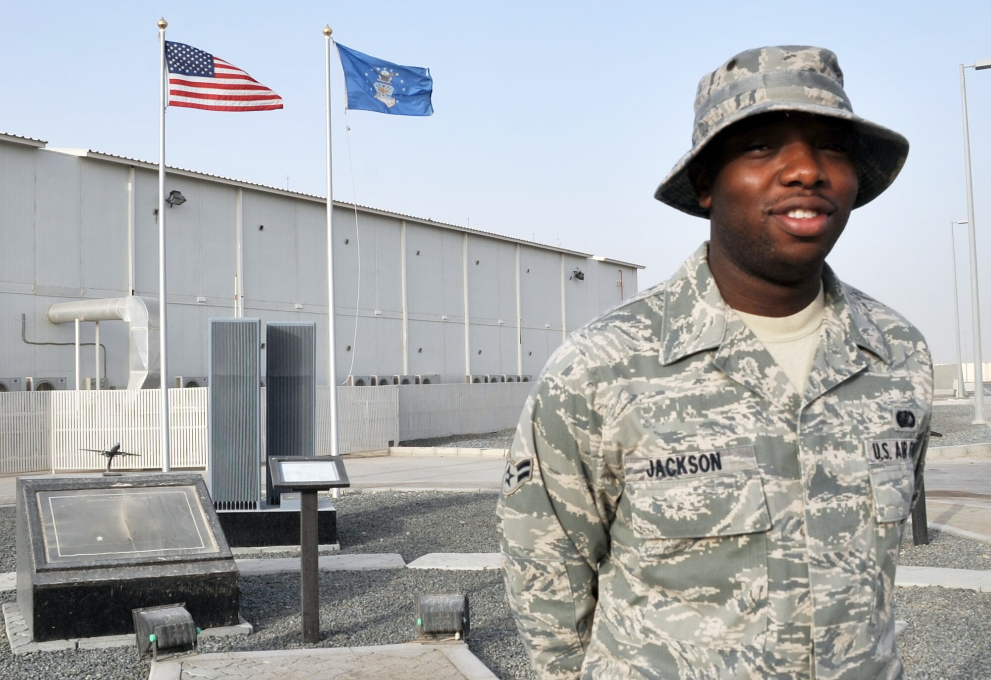 Airman 1st Class Andre Jackson is a services journeyman deployed to the 380th Expeditionary Force Support Squadron at a non-disclosed base in Southwest Asia. Airman Jackson is a New Jersey Air National Guard Airman and is deployed from the 108th Force Support Squadron, 108th Air Refueling Wing, Joint Base McGuire-Dix-Lakehurst, N.J., and his hometown is Burlington, N.J. Here he is pictured on June 2, 2010, at his deployed base. As a services craftsman with the 380th EFSS, Airman Jackson supports the morale, welfare, fitness and recreation of more than 1,900 deployed service members for the 380th Air Expeditionary Wing. (U.S. Air Force Photo/Master Sgt. Scott T. Sturkol/Released)
