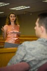 MINOT AIR FORCE BASE, N.D. -- Donna Casey, Sexual Assault Response Coordinator, trains Minot Airmen during the first Bystander Intervention Training here June 3. BIT is aimed to ensure Team Minot has the knowledge and skills necessary to prevent sexual assault related issues. (U.S. Air Force photo by Senior Airman Benjamin Stratton)
