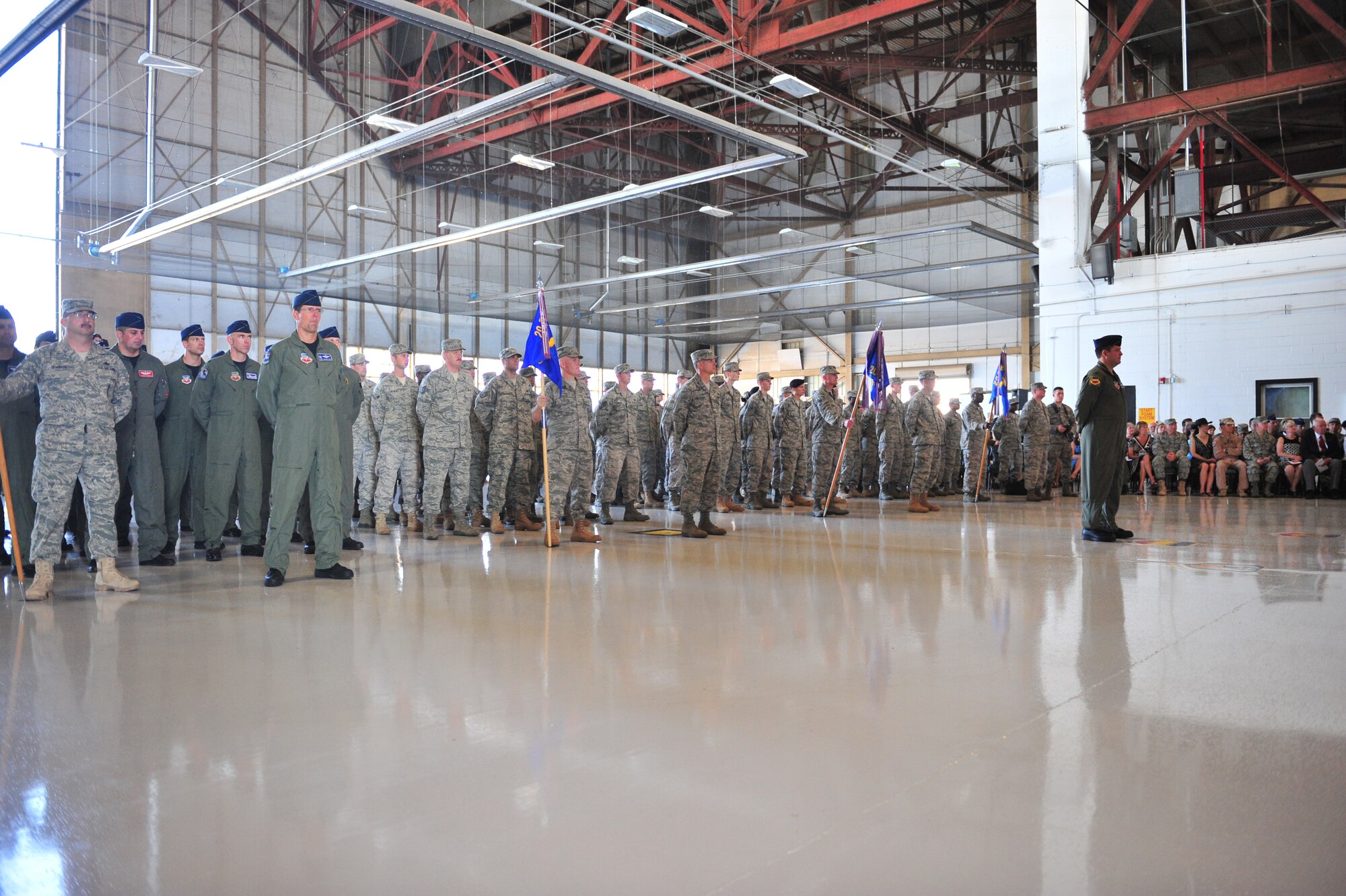 100605-F-8430J-113
SHAW AIR FORCE BASE, S.C. -- The 20th Fighter Wing formation stands by during the change of command on June 4, 2010. Airmen of the 20th FW came together in Hangar 1200 here to welcome their new commander. Colonel Charles Moore took over command of the 20th FW from Col. Joseph Guastella at a ceremony officiated by Maj. Gen. William Holland, 9th Air Force commander. (U.S. Air Force photo/Airman 1st Class Amber E. Jacobs)