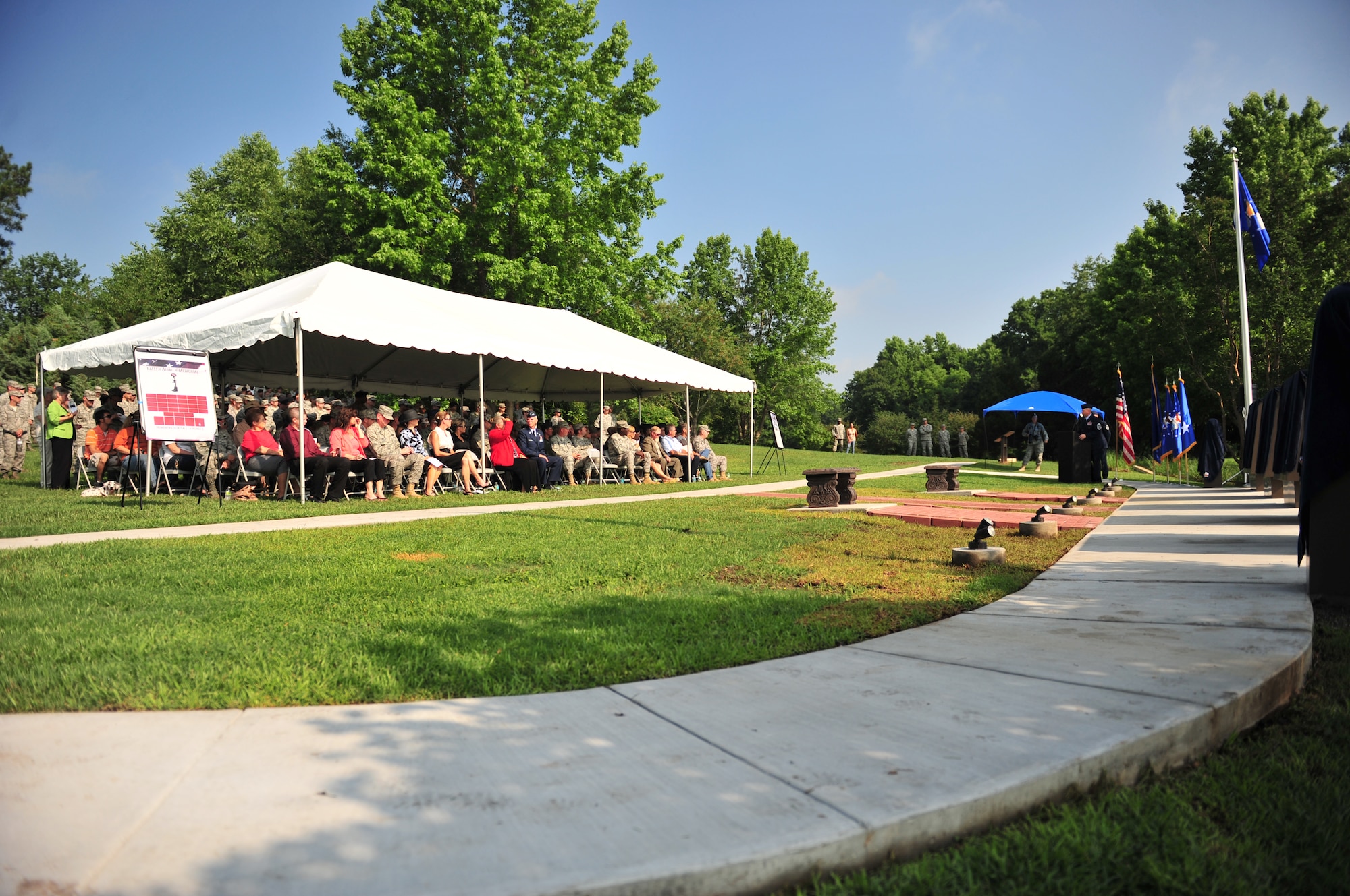 100602-F-8430J-175
SHAW AIR FORCE BASE, S.C. - The dedication ceremony for the Fallen Airmen Memorial at Memorial Lake June 2, 2010. The Fallen Airmen Memorial is a memorial dedicated to all Airmen who have died in combat. The memorial will be a living monument, so it can be adjusted at any time as combat goes on and wars come and go. (U.S. Air Force photo/Airman 1st Class Amber E. N. Jacobs)