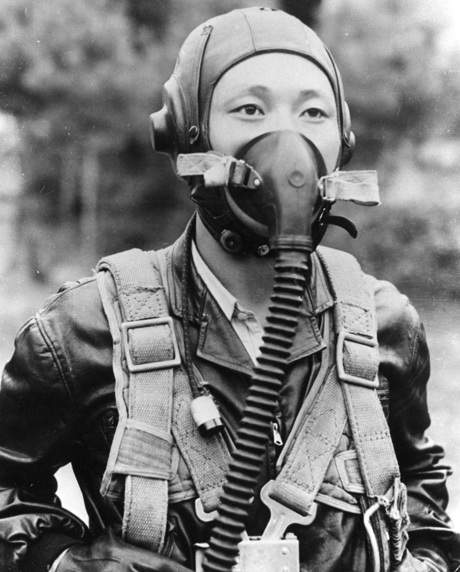 MiG-15 pilot Lt No Kum-Sok, pictured in 1953 wearing typical communist flight clothing. MiG-15 pilots did not wear g-suits or hard-shell helmets. (U.S. Air Force photo)