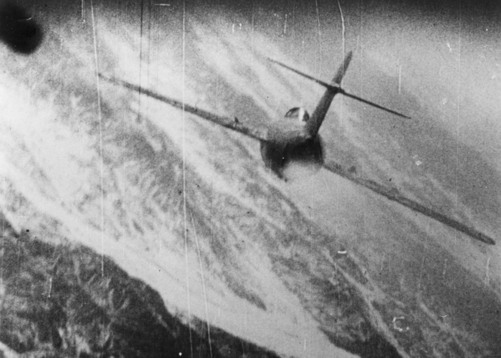 Gun camera photo of a MiG-15 being attacked by a USAF fighter. (U.S. Air Force photo)