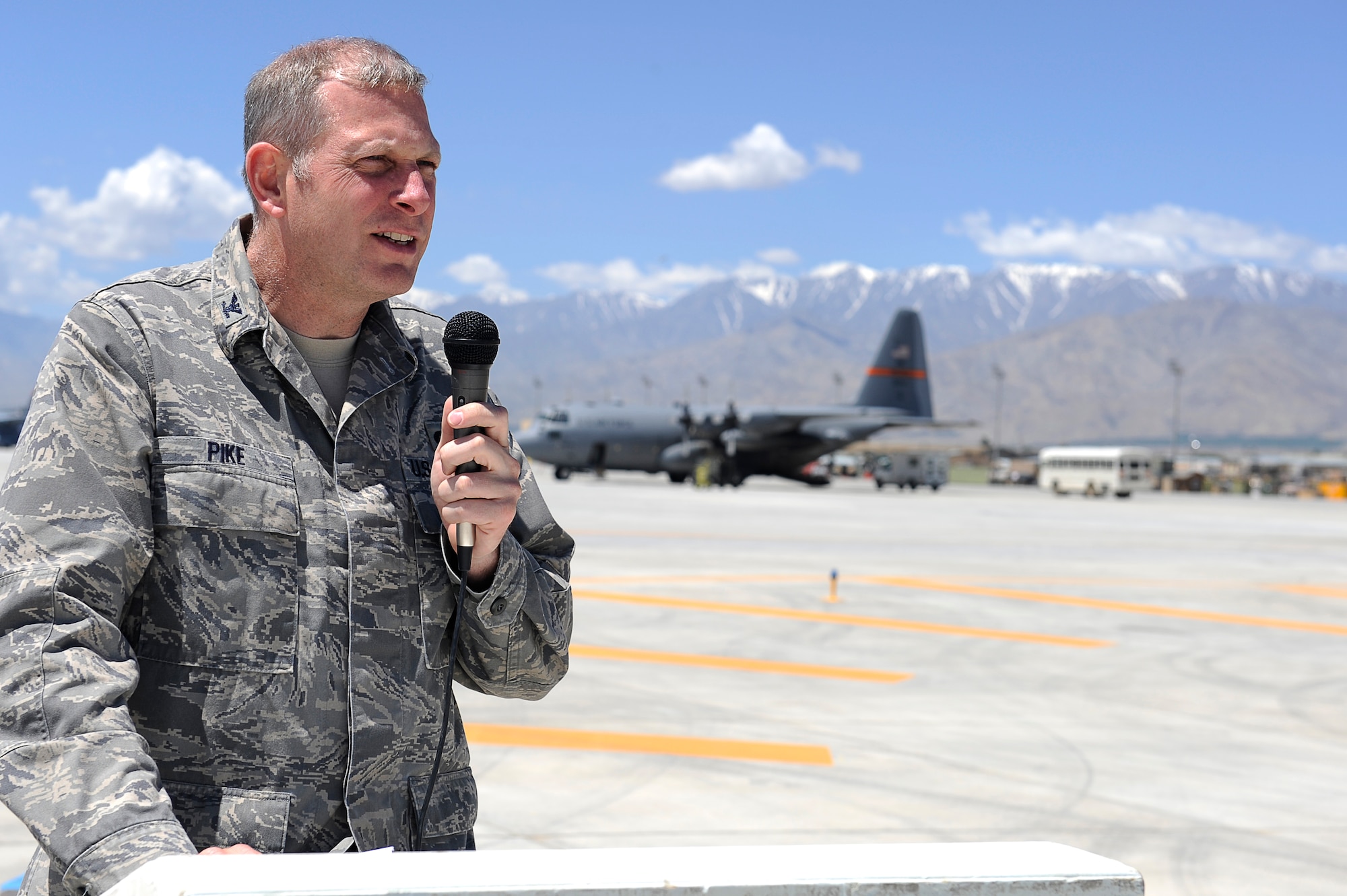 U.S. Air Force Col. Christopher Pike, commander, 455th Expeditionary Mission Support Group, opens the new Sierra Ramp at Bagram Airfield, Afghanistan, June 4, 2010. (U.S. Air Force photo by/ Master Sgt. Jeromy K. Cross/released)








