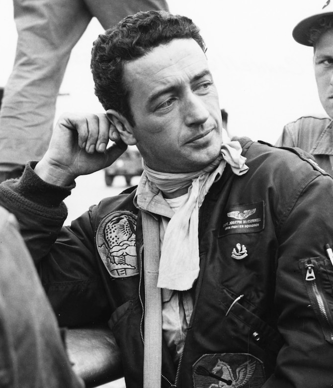 Photograph of Capt. Joseph McConnell Jr. taken on May 18, 1953, the day he scored his last three kills. (U.S. Air Force photo)
