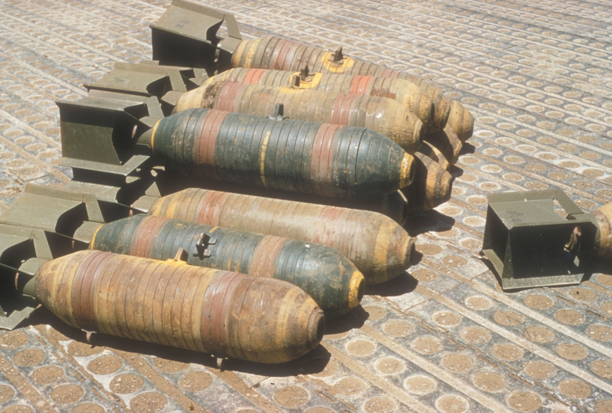 USAF interdiction aircraft carried a number of different weapons, including the fragmentation bombs pictured here. The bomb casings were partially cut so they detonated into more pieces. (U.S. Air Force photo)