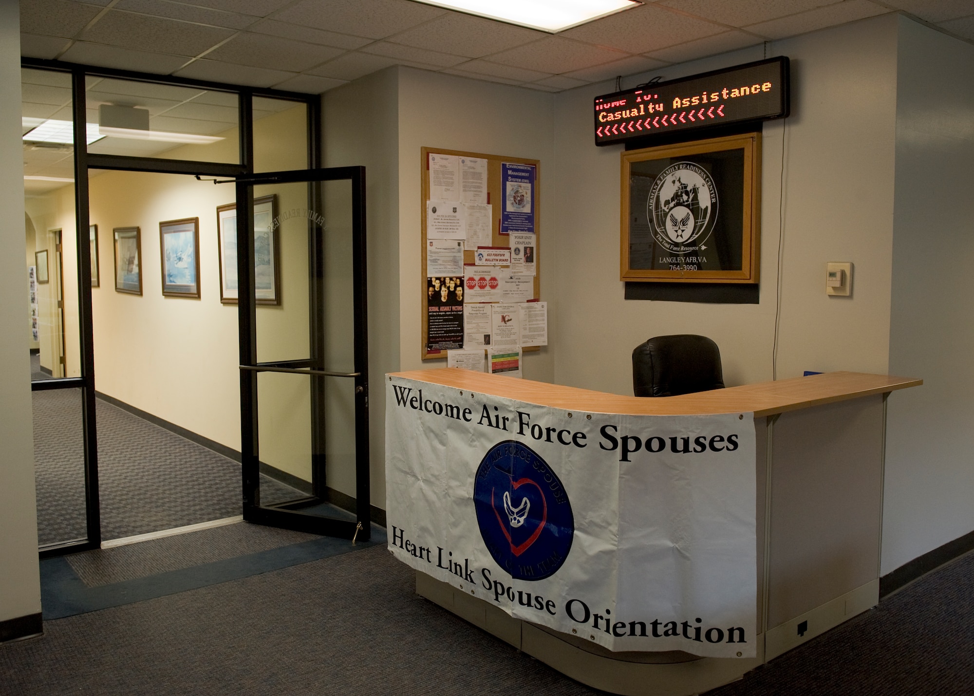 LANGLEY AIR FORCE BASE, Va. -- The Airman and Family Readiness Center is available for all active duty members and their families, Department of Defense civilians, contractors and retirees. The AFRC is open Monday through Friday from 7:30 a.m. to 4:30 p.m. and is located in the Military Personal Flight building. To schedule an appointment, call the AFRC at 764-3990. (U.S. Air Force photo/Senior Airman Zachary Wolf)