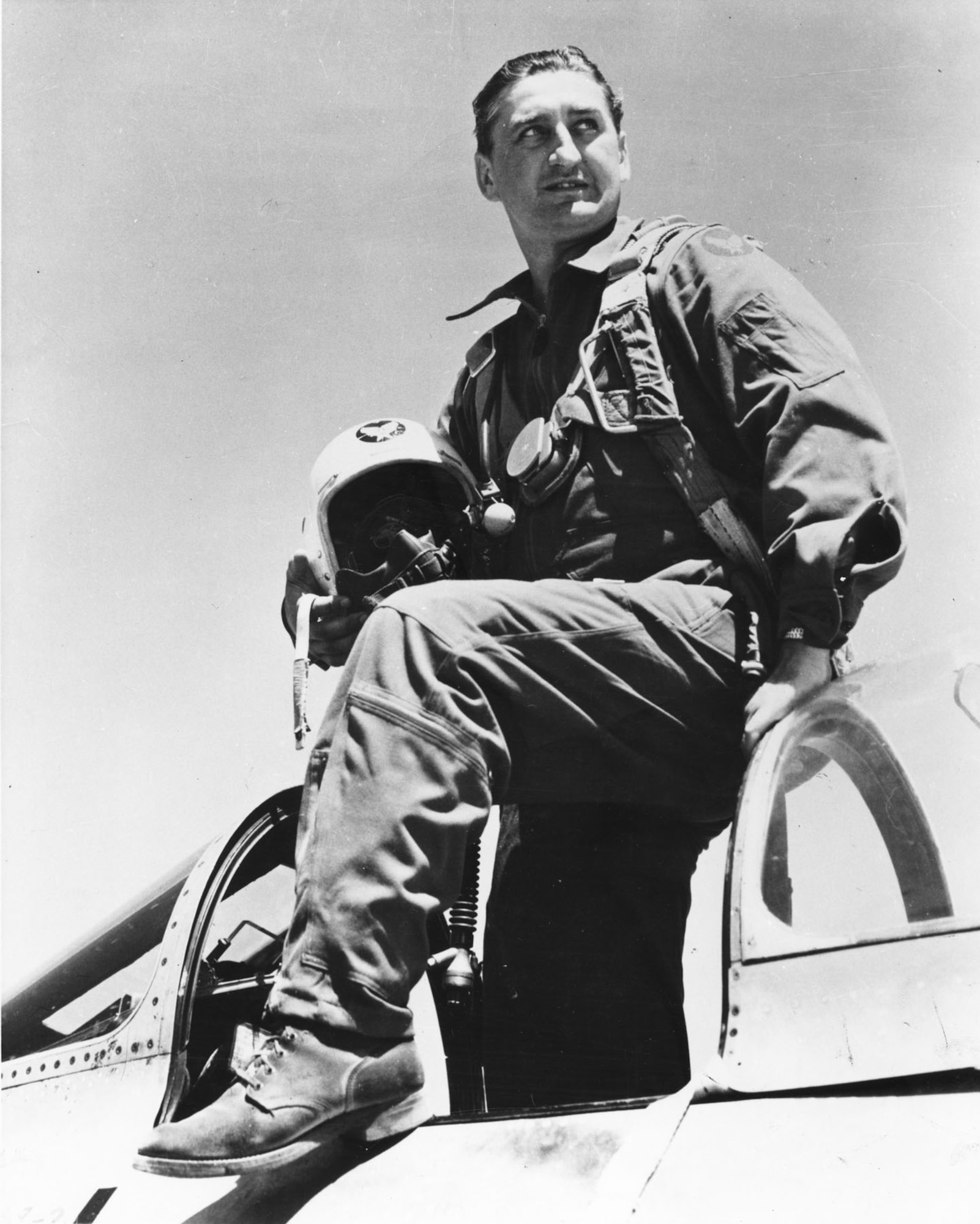 Francis S. Gabreski, stepping out of his F-86. (U.S. Air Force photo)