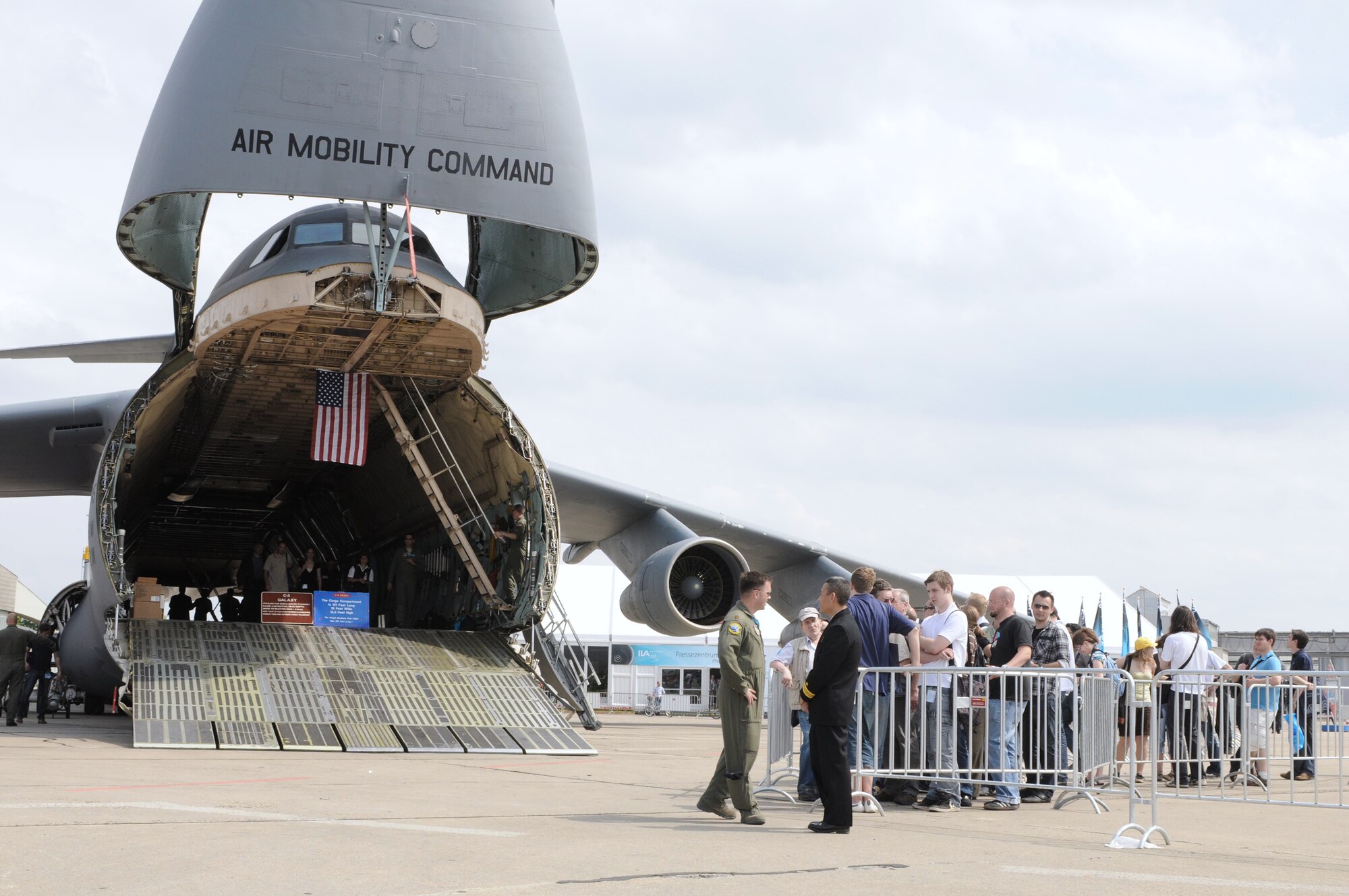 Visitors line up to see the C-5 Galaxy during the 2010 Berlin International Aerospace Exhibition and Conferences Air Show June 8, 2010, at Berlin-Schonefeld Airport in Berlin. The C-5 is from the 9th Airlift Squadron at Dover Air Force Base, Del. (U.S. Air Force photo/Staff Sgt. Julius Delos Reyes) 
