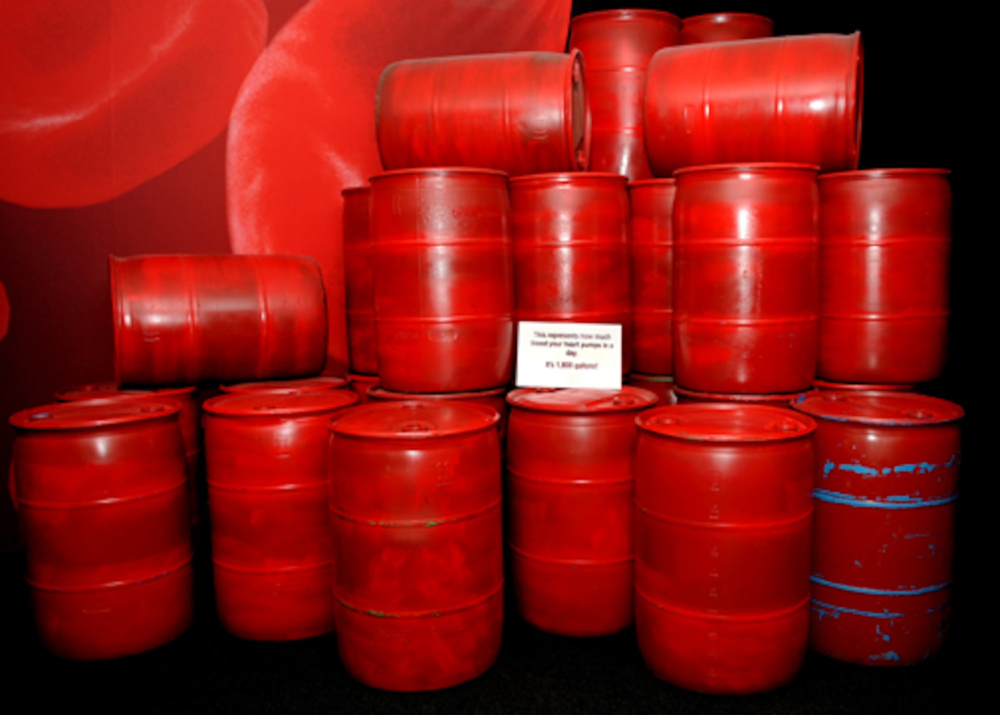 DENVER, Colo. -- At the Body Worlds and the Story of the Heart exhibit, these barrels provide and illustration of the 1,800 gallons of blood pumped by the human heart each day. (U.S. Air Force photo by Airman 1st Class Marcy Glass)