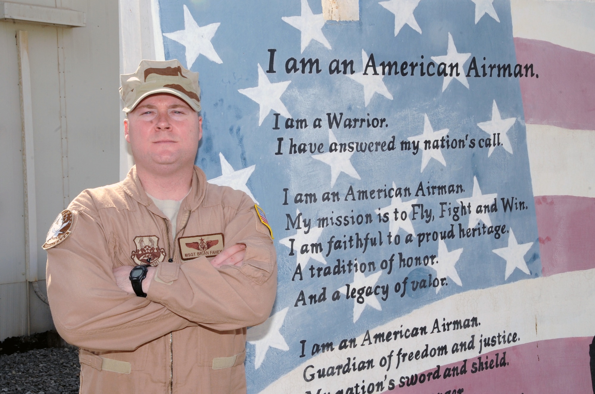 Master Sgt. Brian Fahey is a KC-10 Extender flight engineer with the 908th Expeditionary Air Refueling Squadron at a non-disclosed base in Southwest Asia. Here he is pictured on June 7, 2010. Sergeant Fahey recently achieved flying more than 300 combat missions in his career while deployed. He is deployed from the 305th Air Mobility Wing?s 32nd Air Refueling Squadron at Joint Base McGuire-Dix-Lakehurst, N.J., and his hometown is Lakewood, N.J. (U.S. Air Force Photo/Senior Airman Jenifer H. Calhoun/Released)