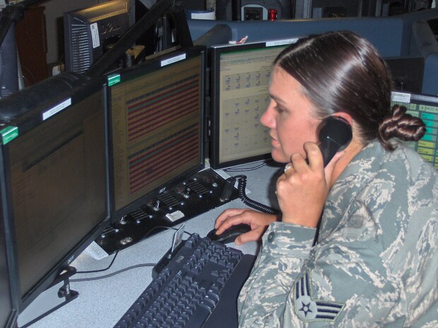 Senior Airman Jennifer Lopez coordinates maintenance and logistics support activities on all assigned C-17's and transient aircraft on mobility related missions for the Maintenance Operations Center on Joint Base Charleston, S.C.