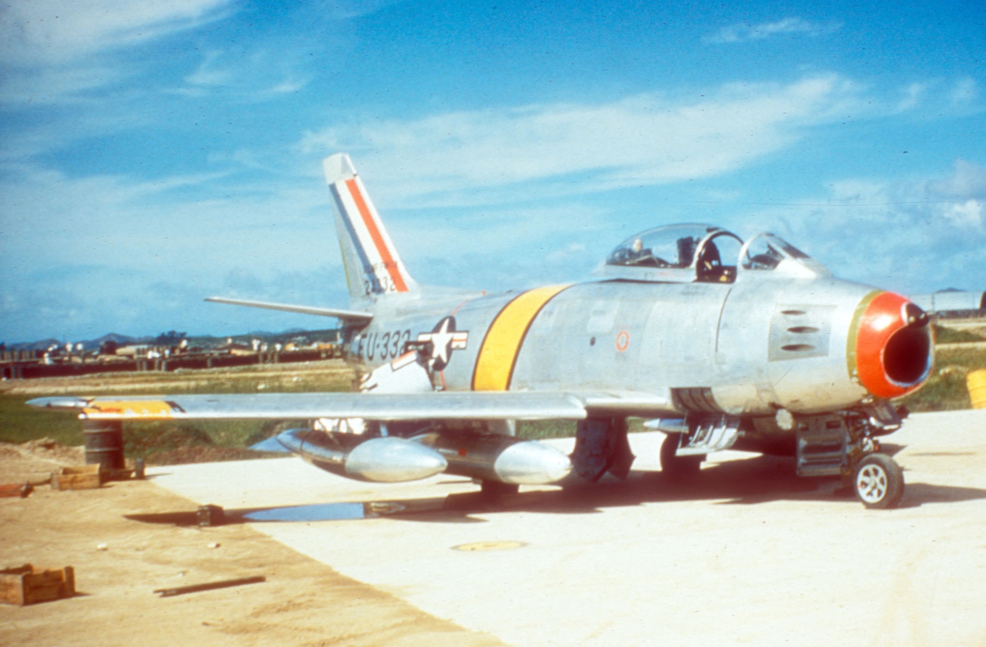 By 1953, the F-86F, a ground-attack version of the famed Sabre fighter, had replaced  the piston-engine F-51 in most USAF units. (U.S. Air Force photo)