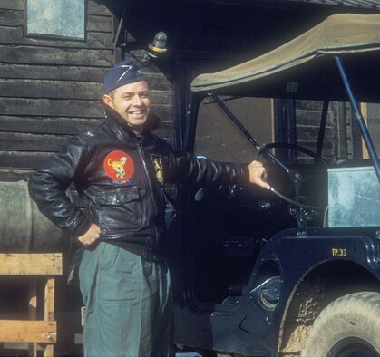 Col. Joseph Davis Jr. in Korea wearing the jacket that is now on display at the National Museum of the U.S. Air Force. (U.S. Air Force photo)
