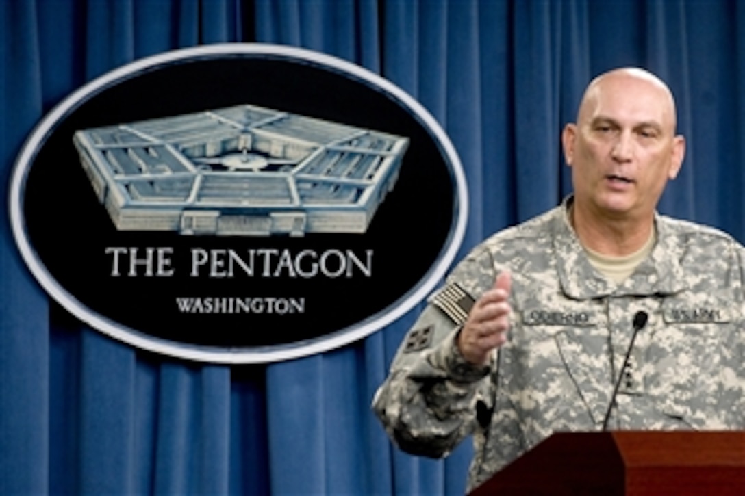 Commander of U.S. Forces-Iraq Gen. Ray Odierno, U.S. Army, delivers an operational update on the state of affairs in Iraq during a press briefing in the Pentagon on June 4, 2010.  