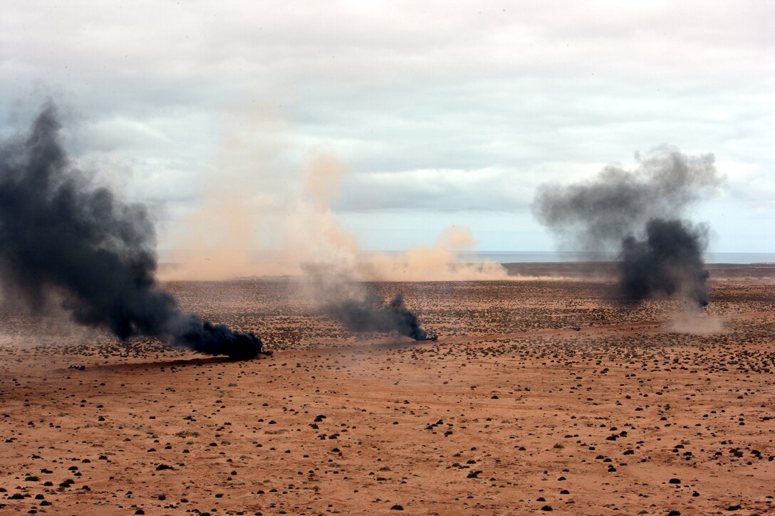 Smoke rises from a training range during maneuvers that took place during the AFRICAN LION 2010 final exercise here, June 9. AFRICAN LION 2010 is the largest exercise within U.S. Africa Command's area of activity, and is coordinated by U.S. Marine Forces Africa. It is an annually scheduled, joint, combined U.S.-Moroccan exercise. AFRICAN LION '10 brings together nearly 1,000 U.S. service members from 16 locations throughout Europe and North America with more than 1,000 members of the Moroccan military. The exercise is scheduled to end on or around June 9. All U.S. forces will return to their home bases in the United States and Europe at the conclusion of the exercise.